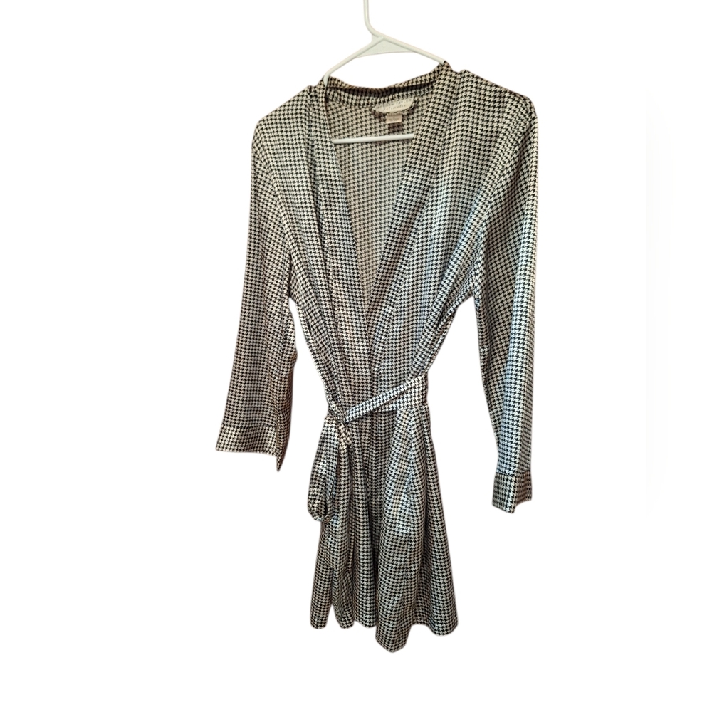 Morgan Taylor Intimates Houndstooth Print Belted Tie Silky Robe Ladies Medium